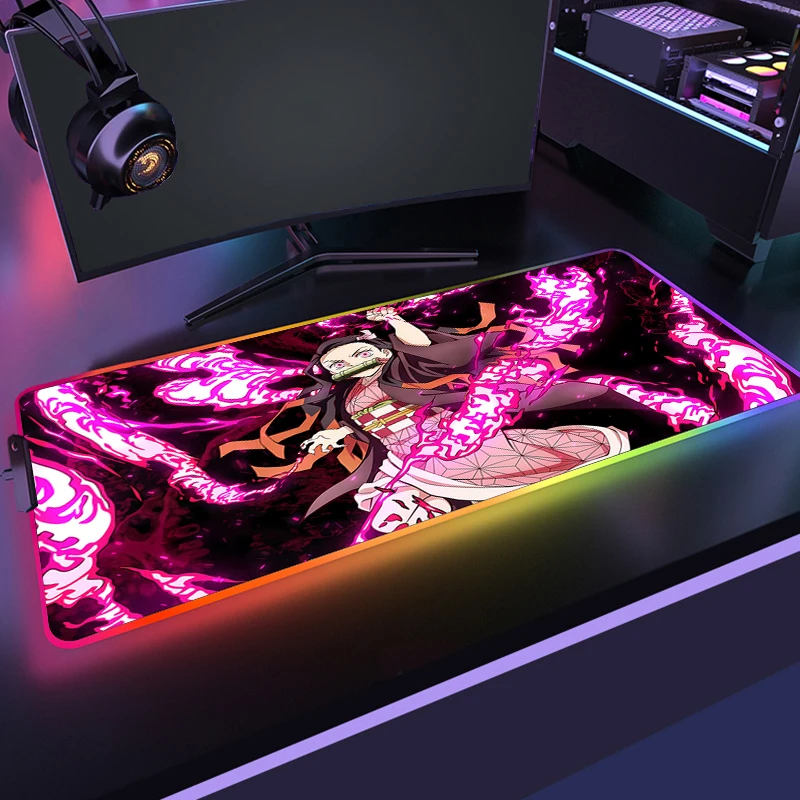 Mauspad Dämonen töter RGB Gamer Deskmat Hintergrund beleuchtung Gummi Maus matte PC Gaming Zubehör Mausepad Tastatur Schrank Mouse pad 90x40 Ansicht 2