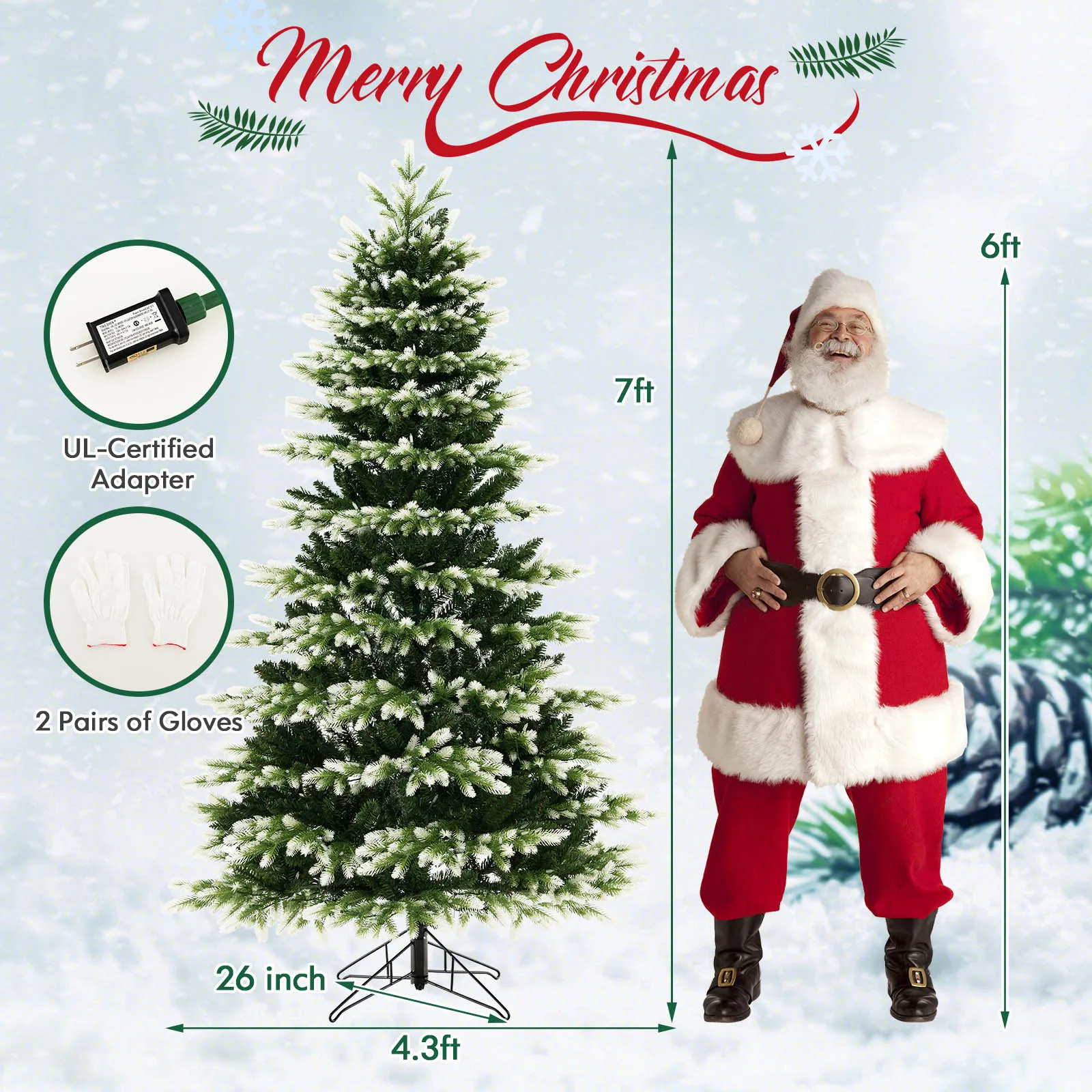 7 FT Pre-Lit Christmas Tree 3 Modes Hinged w/ Quick Power Connector & 500 Lights