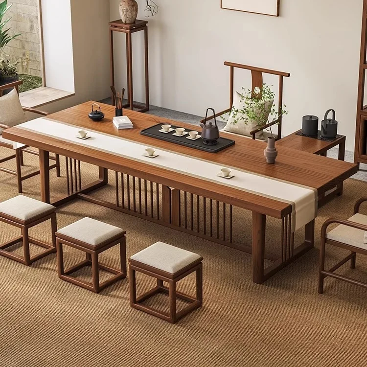 New Chinese style solid wood tea table large board office household zen tea room simple tea table