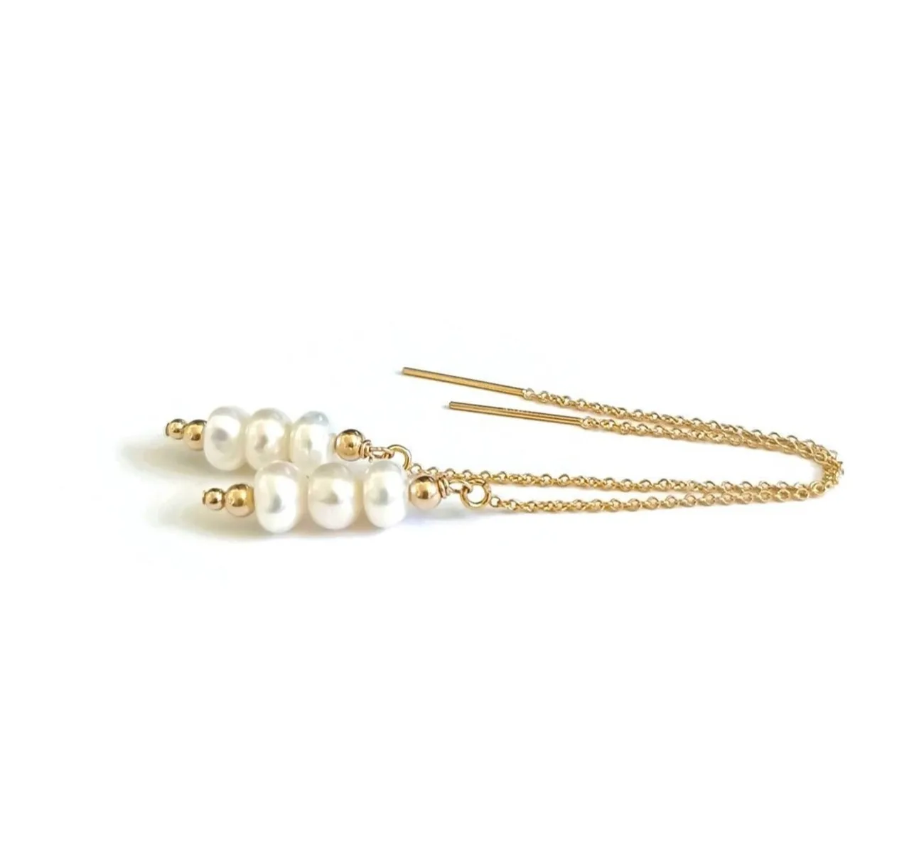 Real Freshwater Pearl  Real Tourmaline Gemstone Threader Earrings