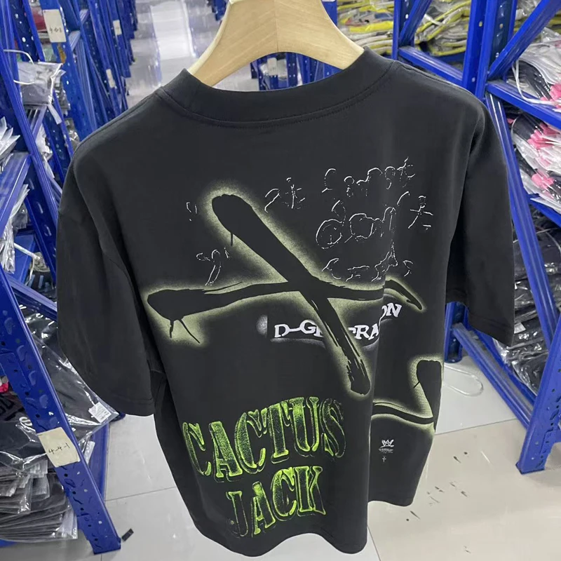 Camiseta holgada Retro informal con estampado de letras, camiseta cómoda de manga corta con cuello redondo, camiseta Cactus Jack para hombres y mujeres