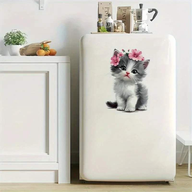 1 قطعة هريرة الوردي الزهور ملصق فينيل الحمام ملصق مائي لغطاء المرحاض الثلاجة عطلة ديكور القط الحمام ديكور غطاء المرحاض الديكور #2