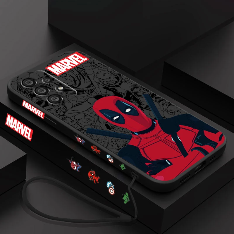 Marvel Super Hero Deadpool Phone Case For Samsung A55 A53 A33 A52 A32 A71 A51 A21S A35 A25 5G Liquid Left Rope Funda