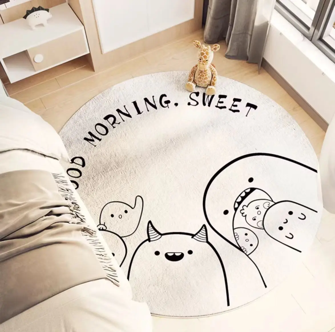 

Round Imitation Cashmere Carpet Children's Room Bedroom Living Room Bedside Mat Non-slip Dirt-resistant Floor Mat Dropshipping