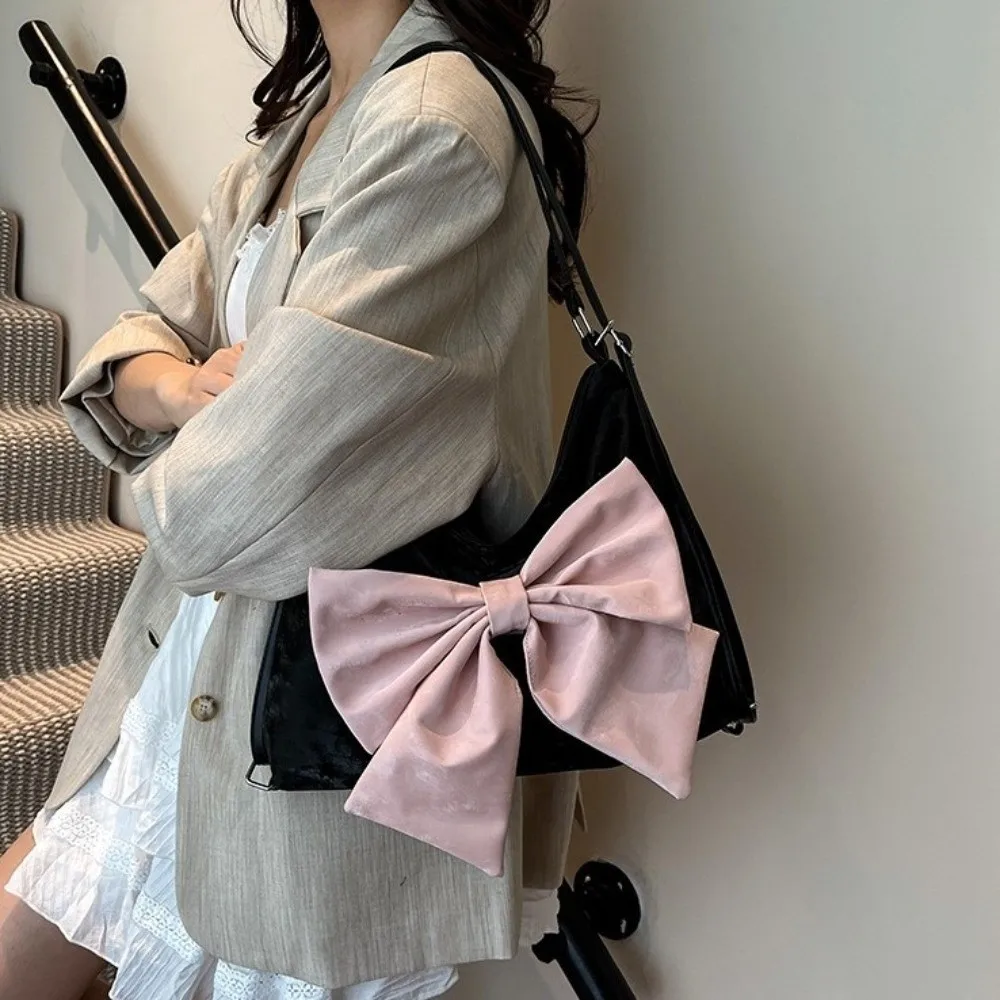 

Tote Bag Sweet Bow Shoulder Bag Y2K Multifunctional Large Capacity Handbag Underarm Bag Mommy Bag PU Backpack Travel