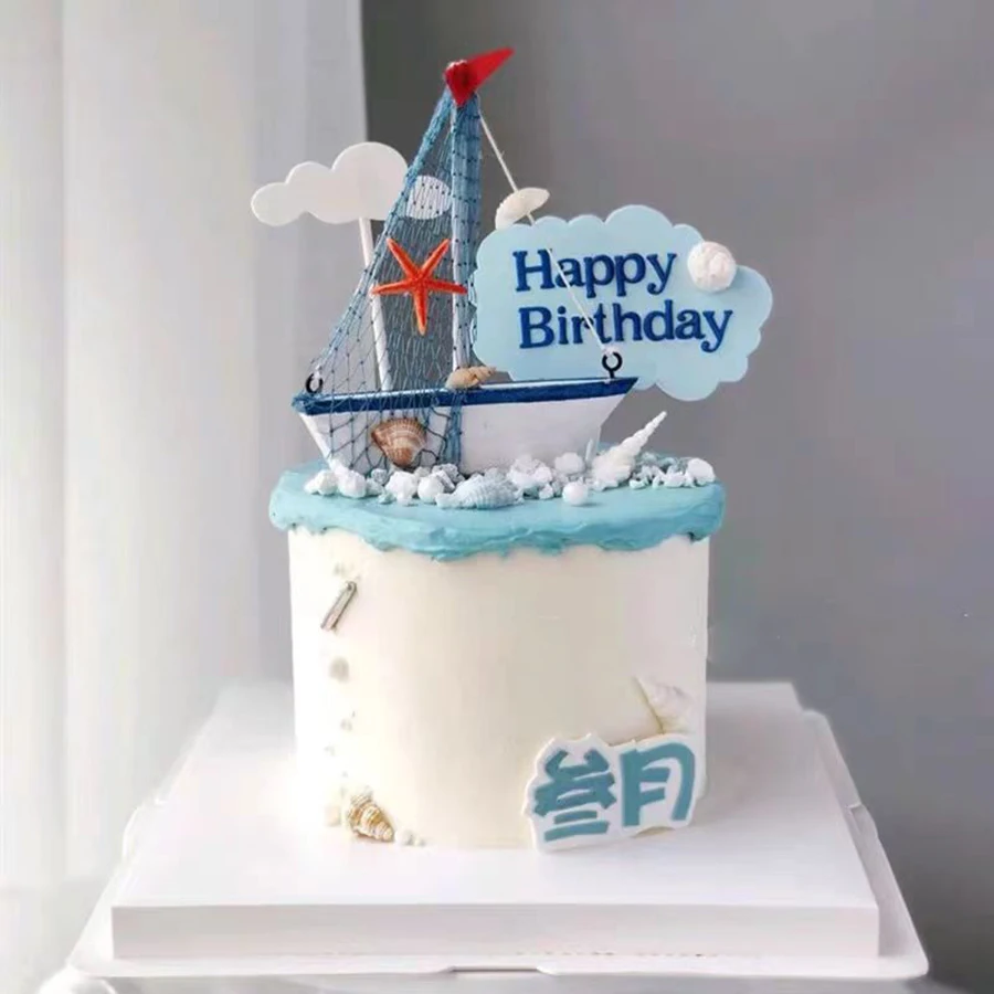Segel-Kuchendekoration, Muschelboot, Seestern, Boot, alles gehen, reibungslos, Abschlusssaison, Öffnungssaison, Backen, Plugin – Detail 4