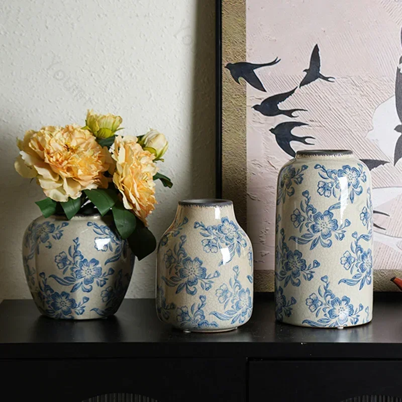 

Retro Chinese Style Ceramic Vases Creative Living Room Decorations Fashionable Dining Table Flower Arrangements Vase Decorations