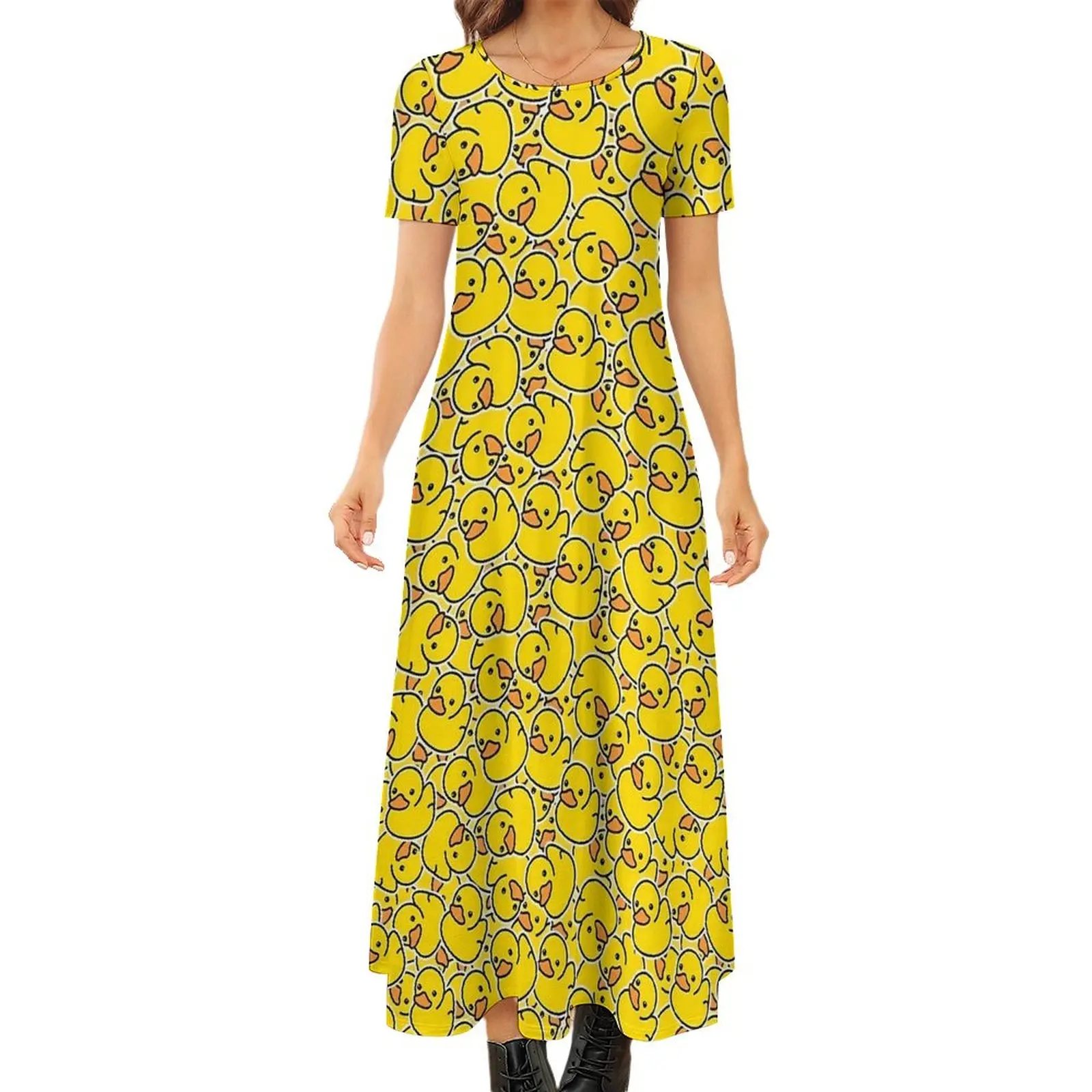 Robe longue de plage en caoutchouc jaune pour dames, canard classique, robes Boho drôles, robe Maxi mignonne, grande taille