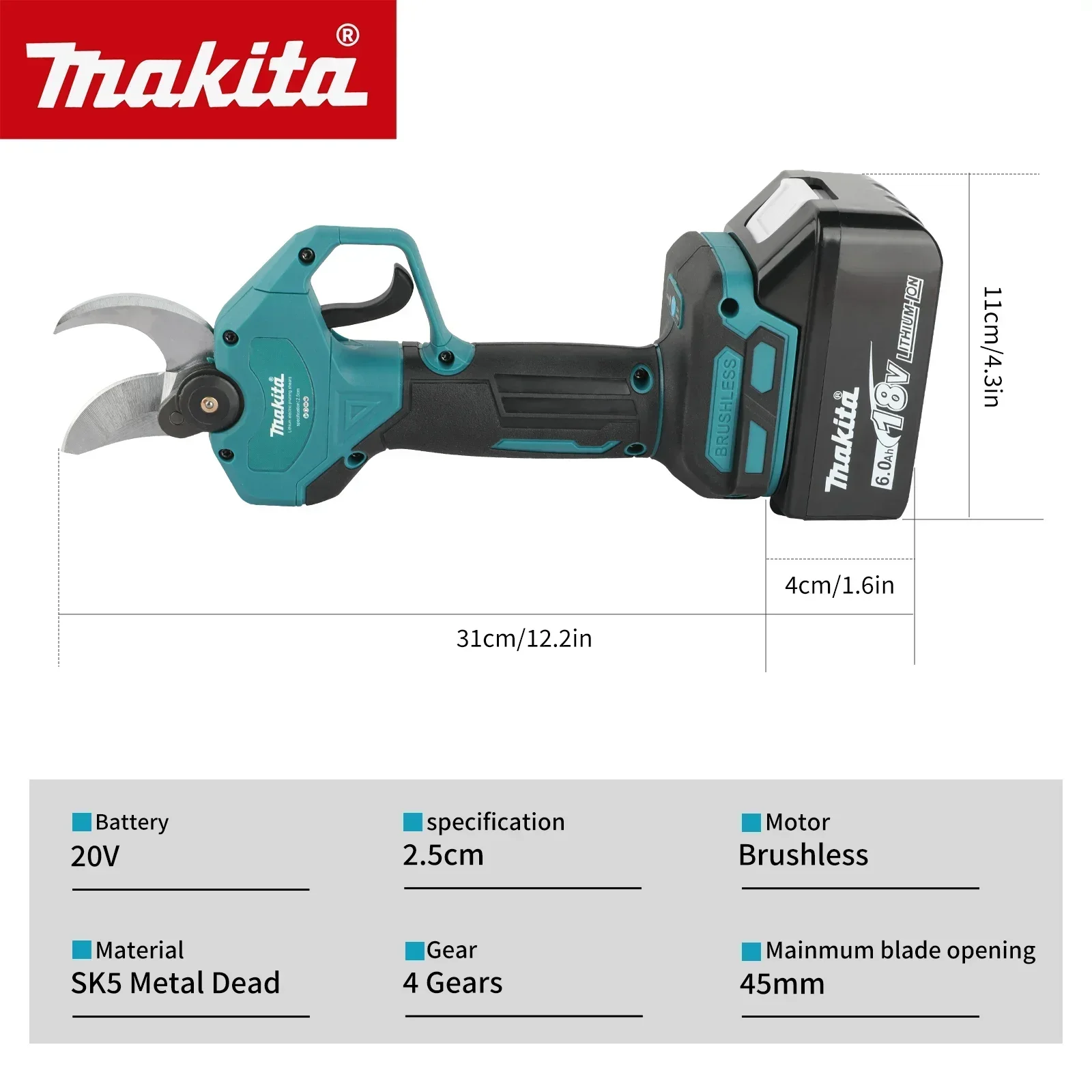 Bürstenlose 18-V-Gartenschere von Makita: Perfektes Werkzeug für einfaches und genaues Obstbaum- und Zweigschneiden in Gärten