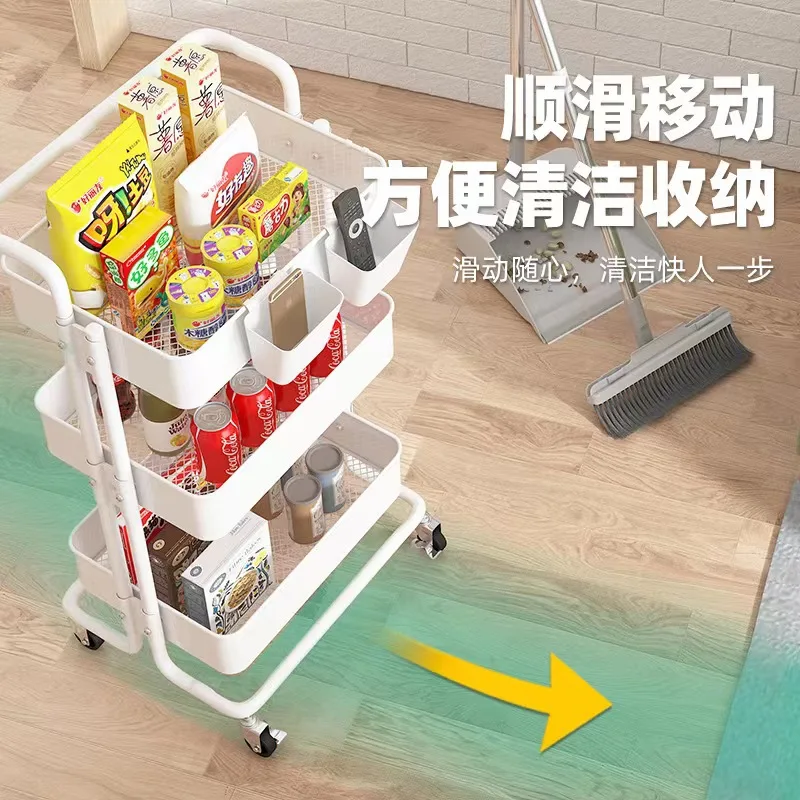 Mobile Storage Rack Trolley With Wheels Kitchen Bathroom Bedroom Multi Storey Snacks Storage Rack Carbon Steel Organizer