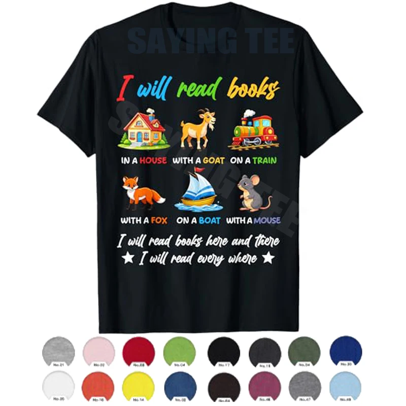 I Will Read Books on A Boat & Everywhere Reading Book Boys Girls T-Shirt Summer Fashion Book Lover Saying Tee Short Sleeve Tops