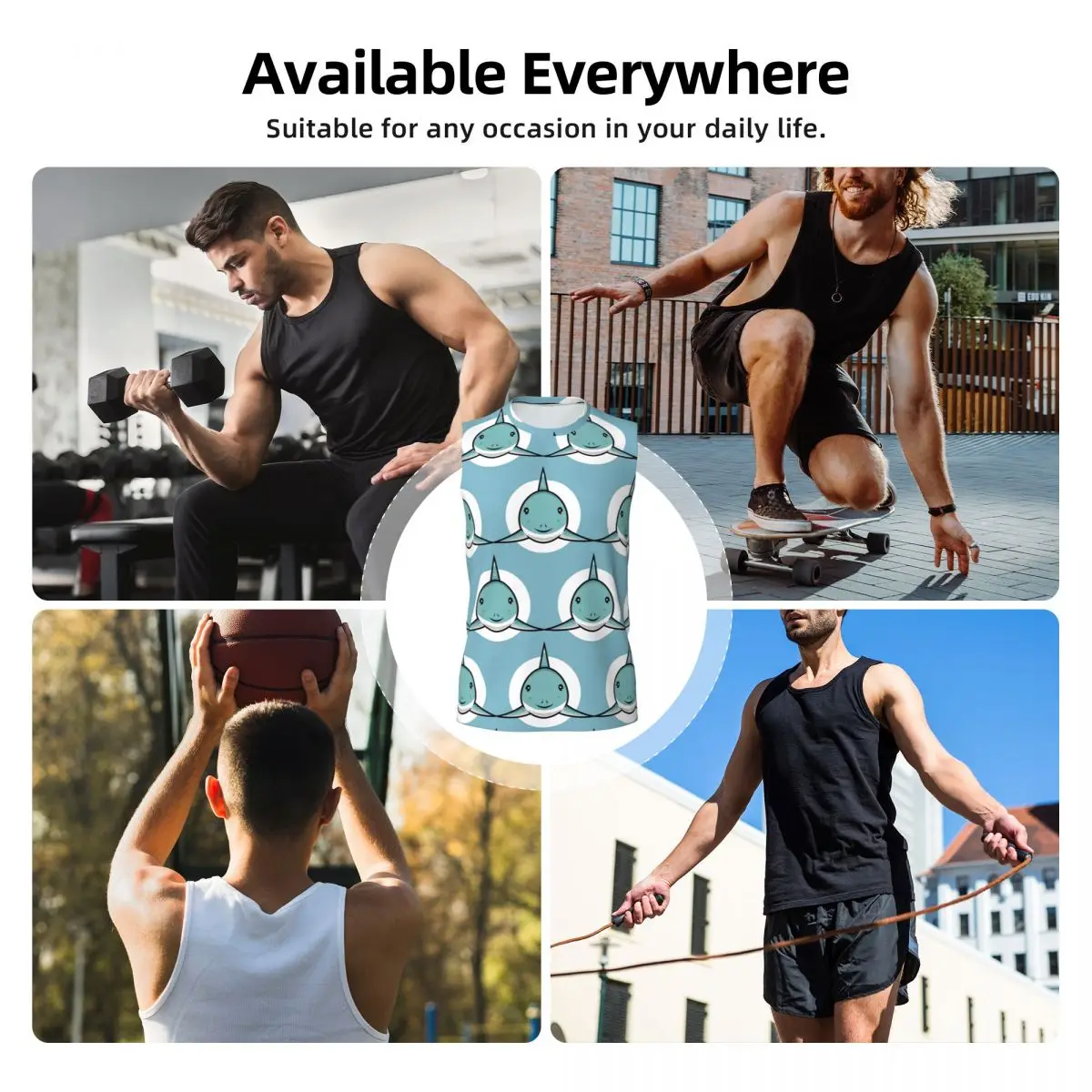 Cute Shark Men Sleeveless Tank Tops Quick Dry Breathable Gym Fitness Running Summer Casual Sport Vest view 6