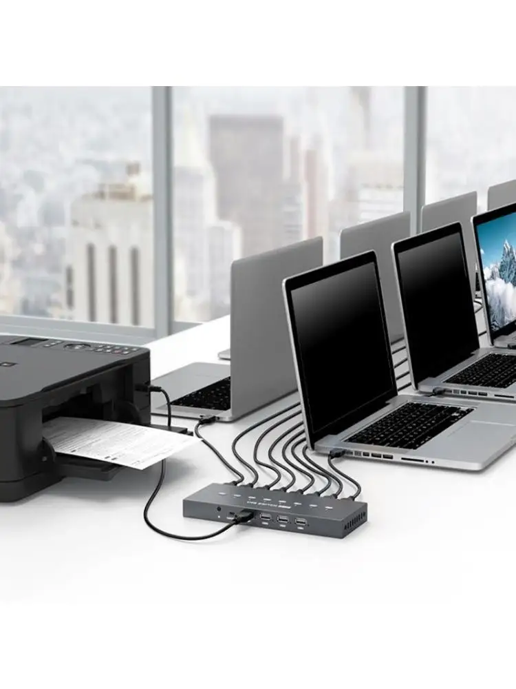 

USB Printer Sharing Device, 8 in 4 Out Printer Manual Sharing Device 8Port KVM Switching Splitter Hubs Converters