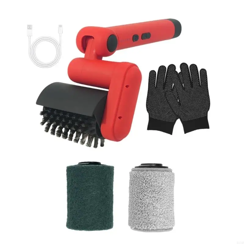 Rechargeable BBQ Brush Set for Barbecue Rack Care, Foldable Electric Cleaner with Wire Head, Rollers, Charging Cable M4YD
