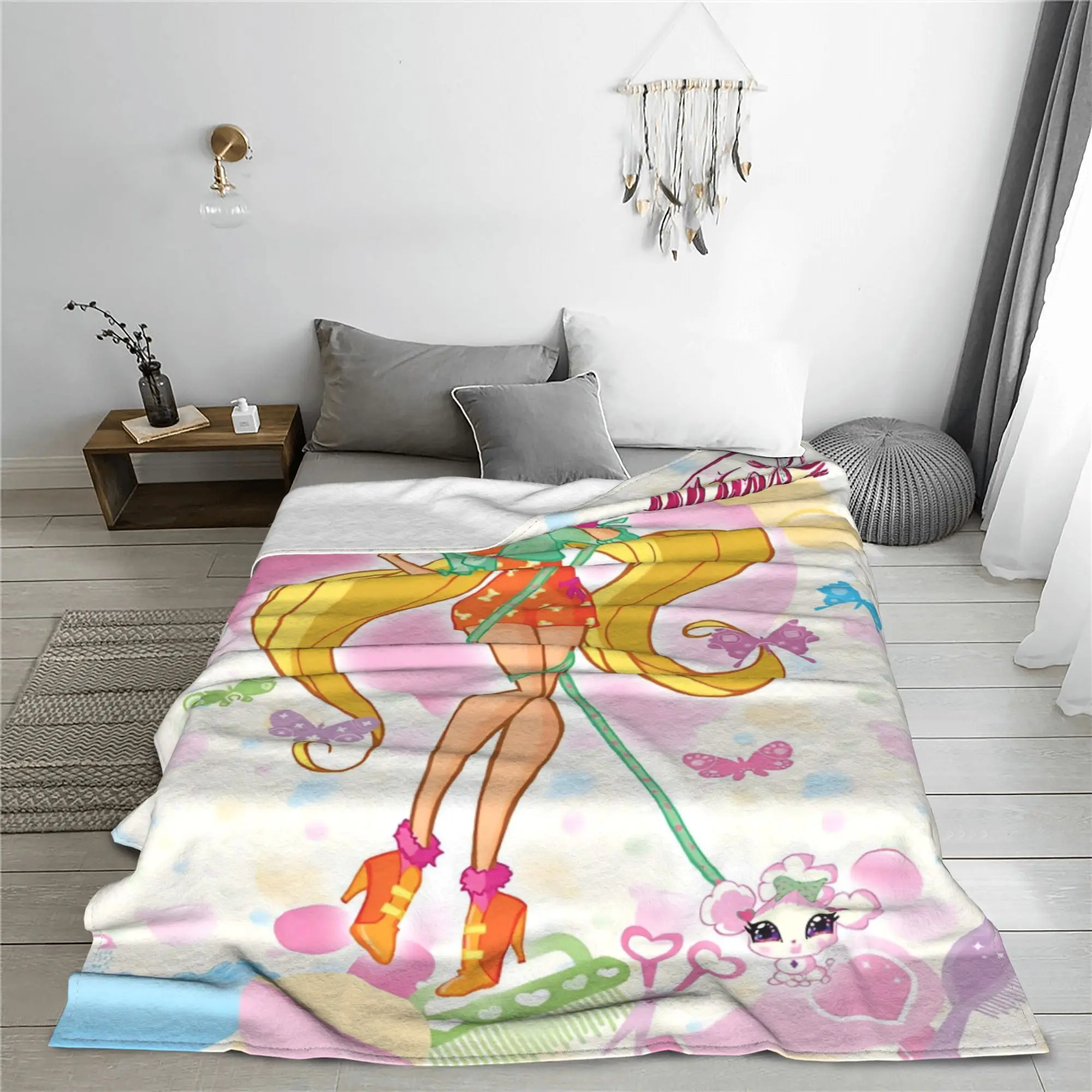 Winx Saga Club Stella Fleece Throw Blankets Cartoon Movie Blanket for Home Office Warm Bedding Throws