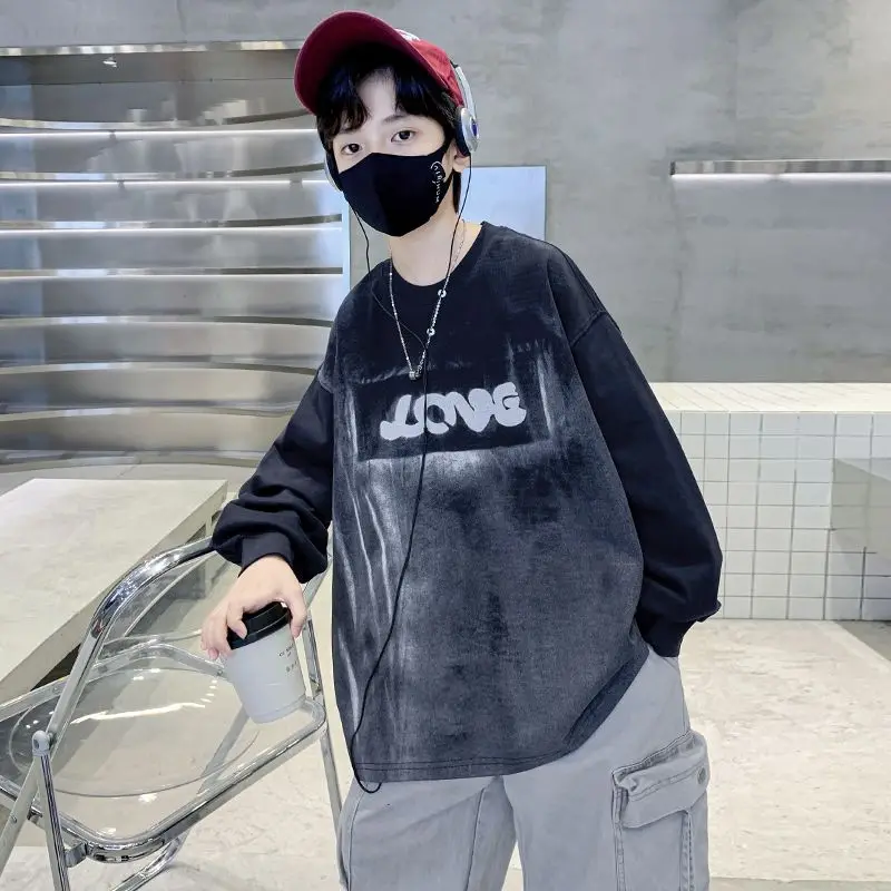 Autumn Tie-dye Base Layer Child Clothes 3 Years Korean Children's Clothing 2025 Cartoon Fashion Kids T-shirts Boy New T-shirt 4