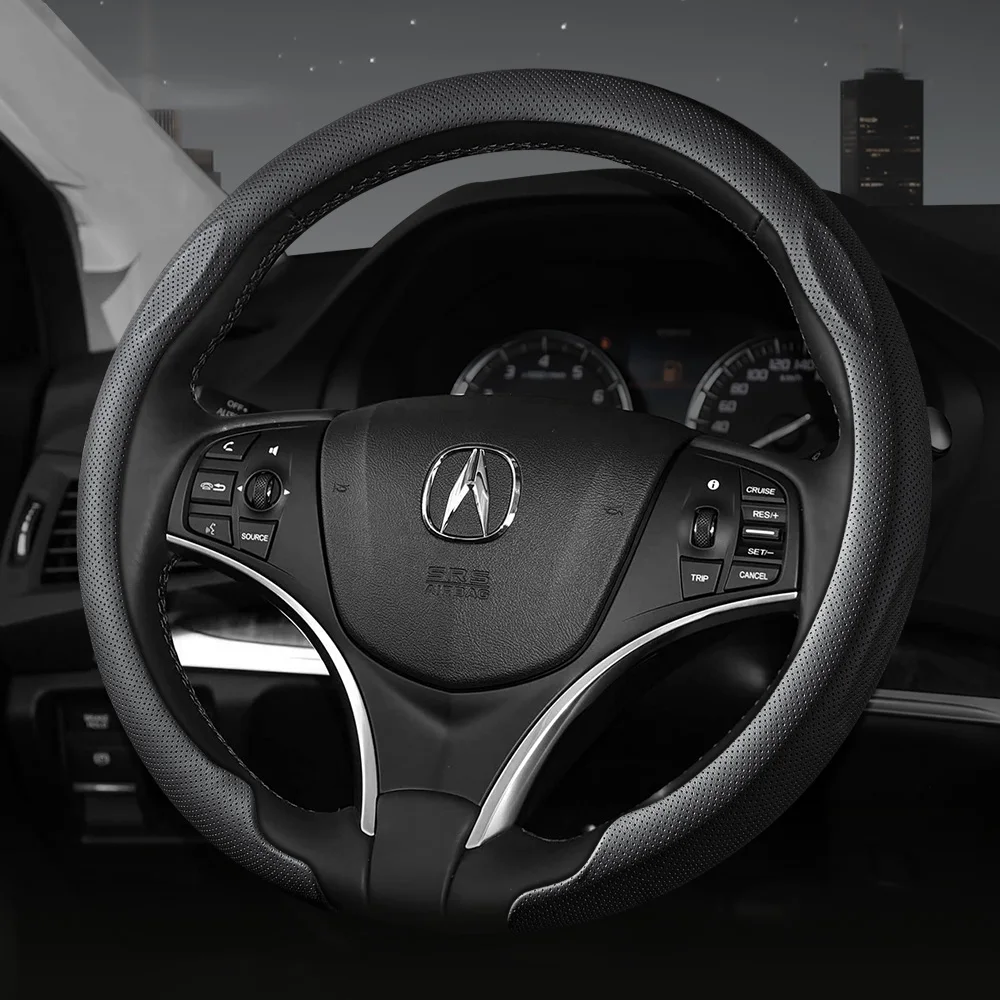Suitable for Acura Nappa Leather Car Steering Wheel Cover with Anti-Slip Breathable Holes Mdx Rdx Integra Zdx Adx Tlx Black Orange Red Green Brown Dark Brown White Silver Gray