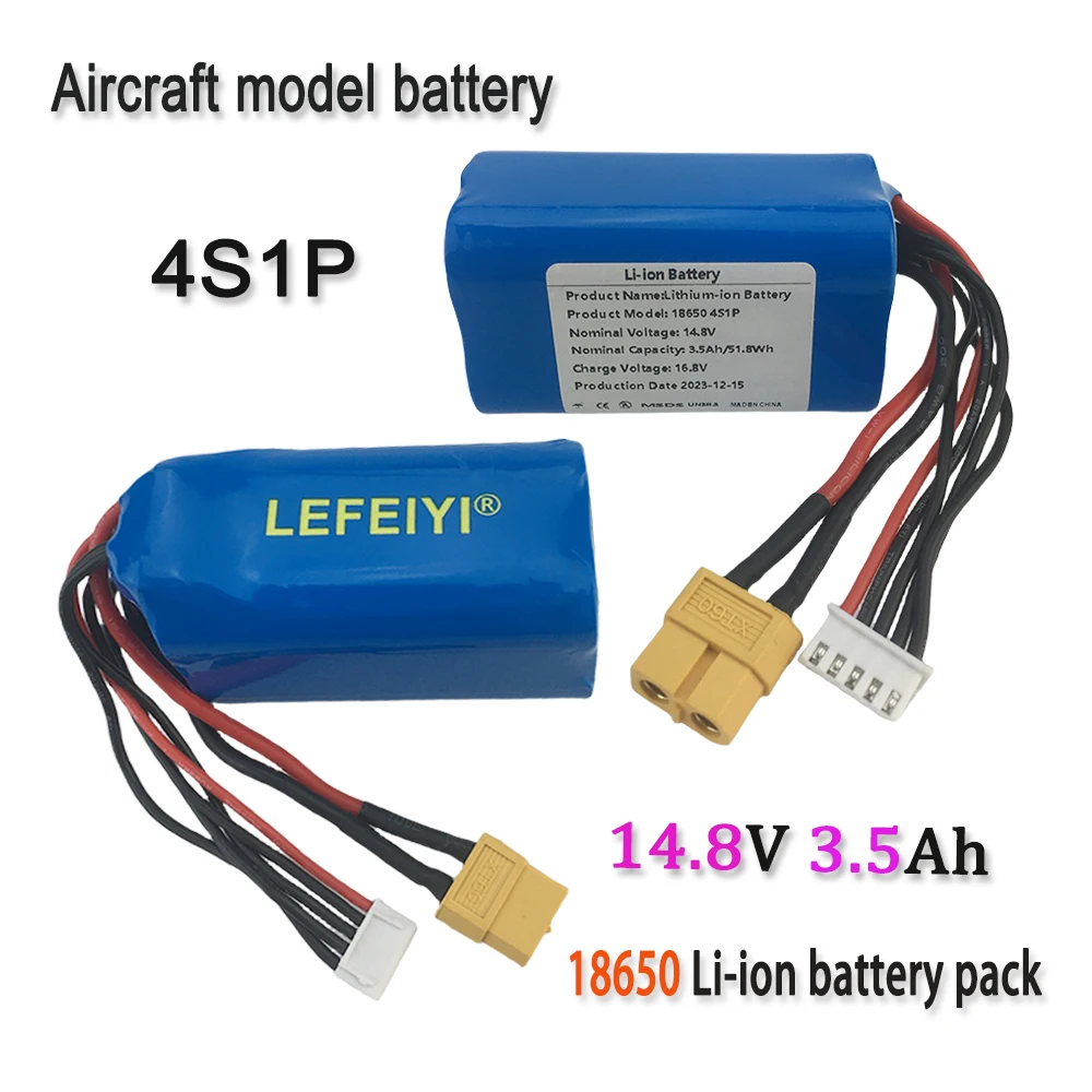 18650 4 s1p 14.8V 3.5Ah batteria ricaricabile agli ioni di litio UAV ad alta capacità per vari quadrotori di aeroplani RC XH2.54-5P XT60