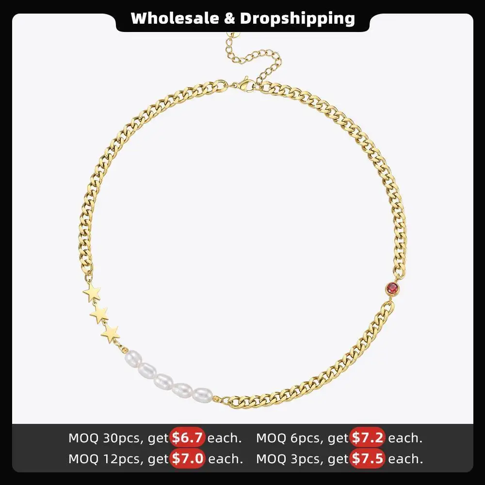 ENFASHION Kpop Star Pearl Necklace For Women Gold Color Necklaces Gold Color Stainless Steel Fashion Jewelry Collier P213236