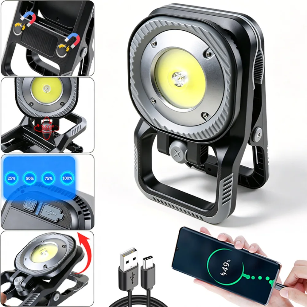 COB Clip‑on Magnetic Work Light 360°Rotatable Super Bright Multifunctional Outdoor Inspection Torch for Auto Repair Outdoor Use