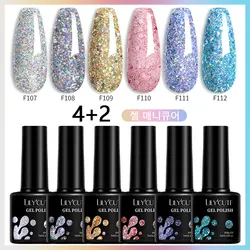 LILYCUTE 7ml 6Pcs/Set Glitter Gel Nail Polish Vernis Semi Permanent Glitter Polish DIY Nail Art Soak Off LED UV Gel