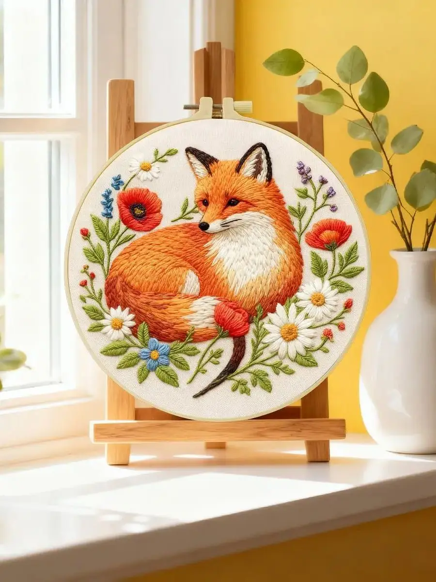 1 Stück 20X20CM/15X15CM 7,87/6,3 Zoll Tier - Fuchs Stickerei Starter-Kit DIY-Kit DIY-Stickerei-Set Handarbeiten Heimdekoration – Detail 6