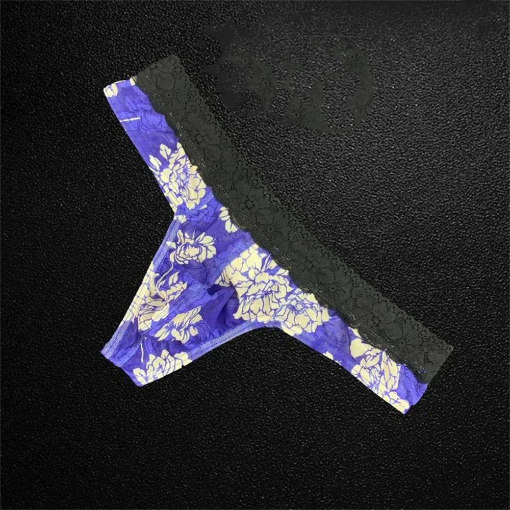 Biancheria intima sexy ultra sottile da uomo perizoma trasparente in pizzo a vita bassa perizoma mutandine maschili lingerie stampata