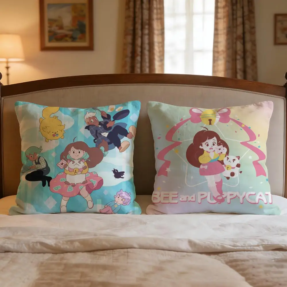 Cartoon Bee And Puppycat Cushion Cover 4Pcs Decorative Covers Soft Cushion Case for Sofa Couch Decor 40x40 45x45 Pillowcases