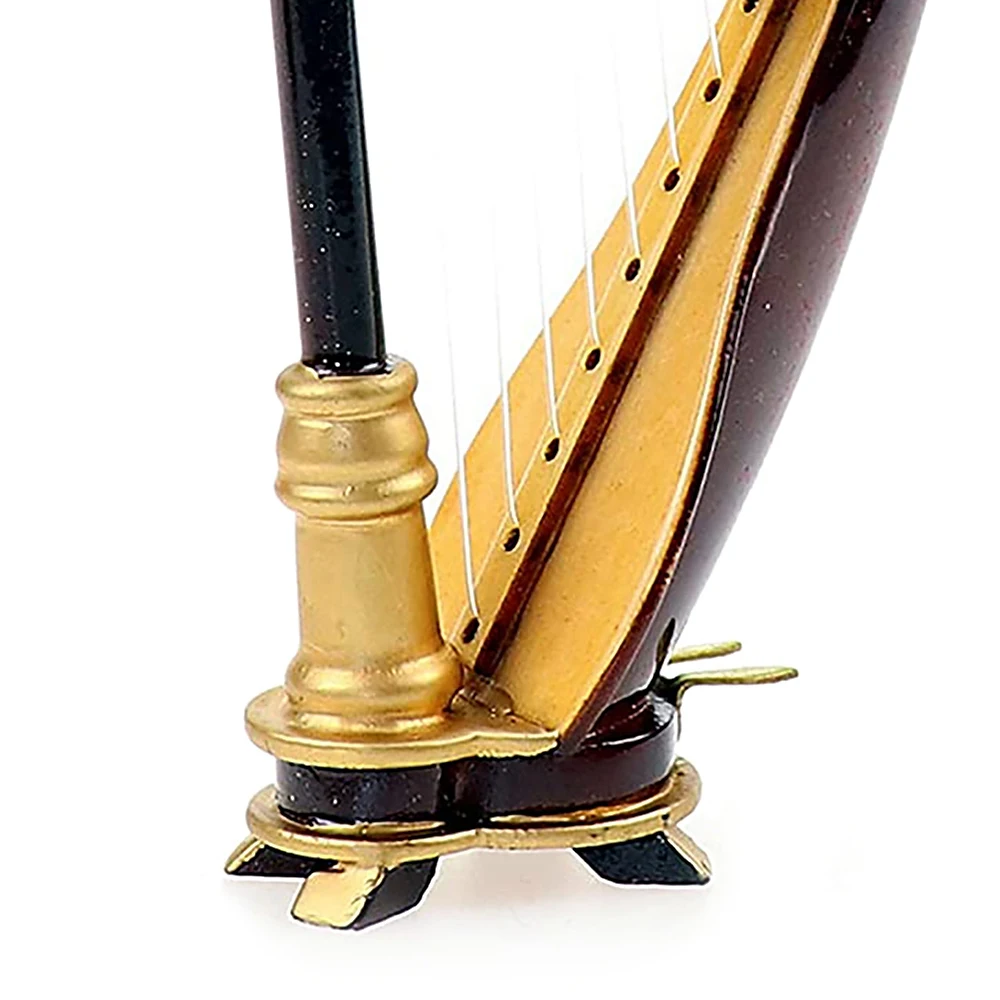 Wooden Miniature Harp with Case Mini Musical Instrument Replica Miniature Model Home Decoration