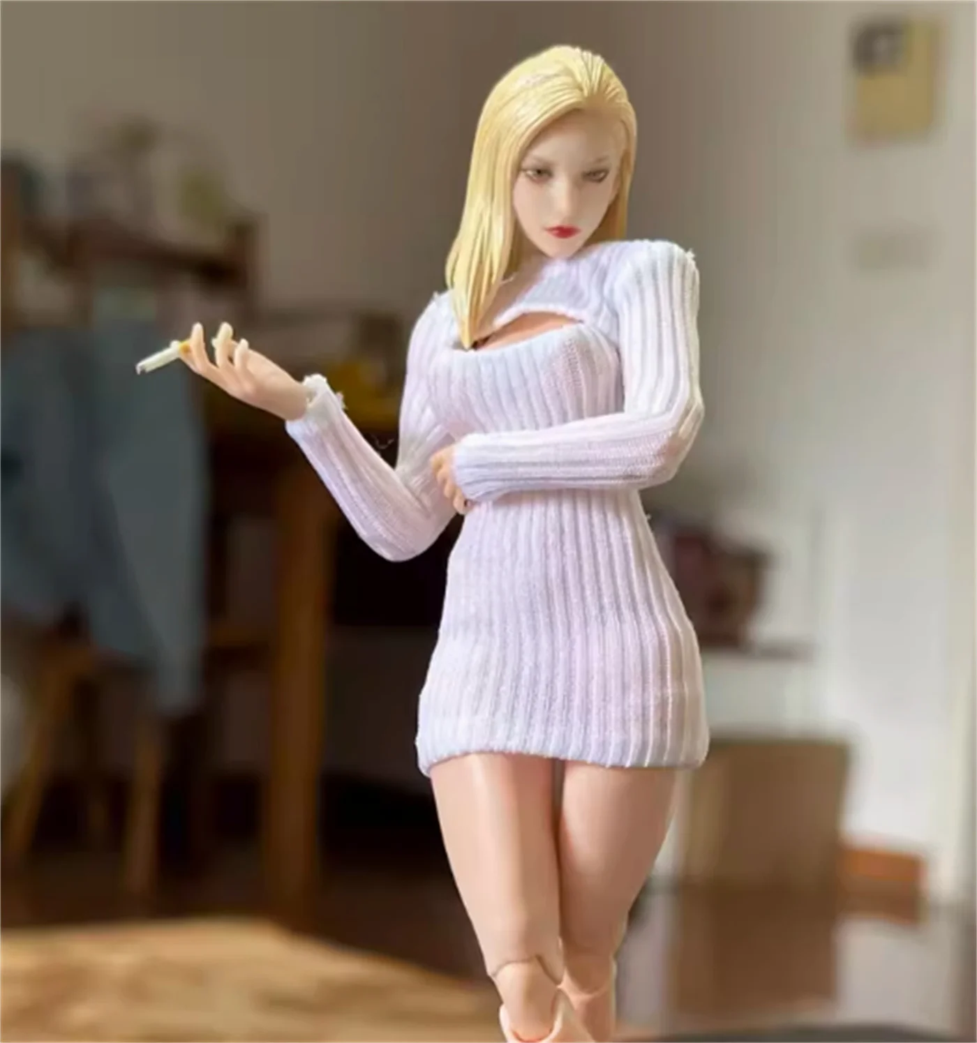 

1/12 Scale Soldiers white Sweater Dress tight fitting clothes Female CLothes Model Fit 6 '' Soldier Action Figure Toys