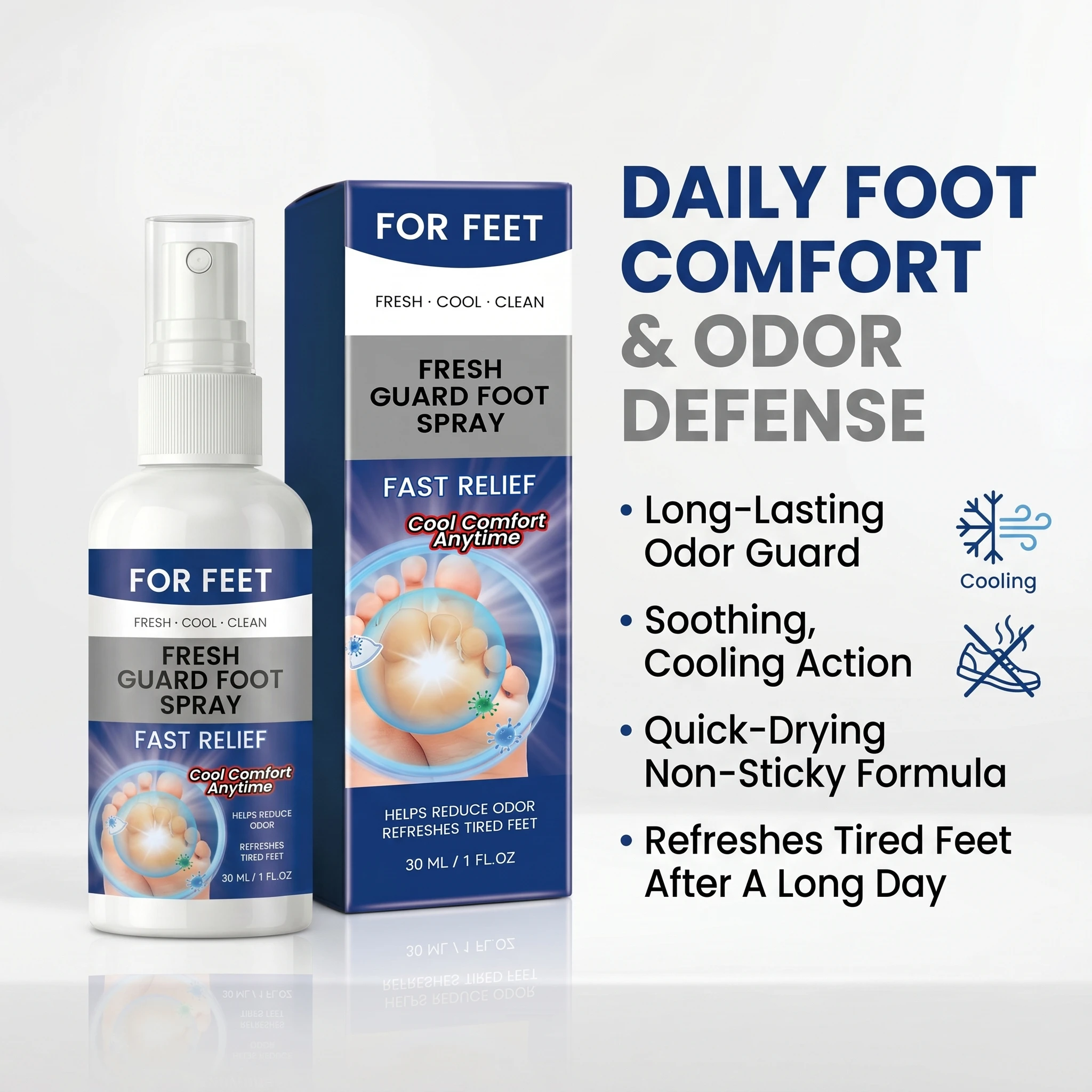 Refreshing Cooling Foot Spray for Daily Odor Control Cooling & Fatigue Relief Spray Soothing Refreshing Foot Care for Sweaty