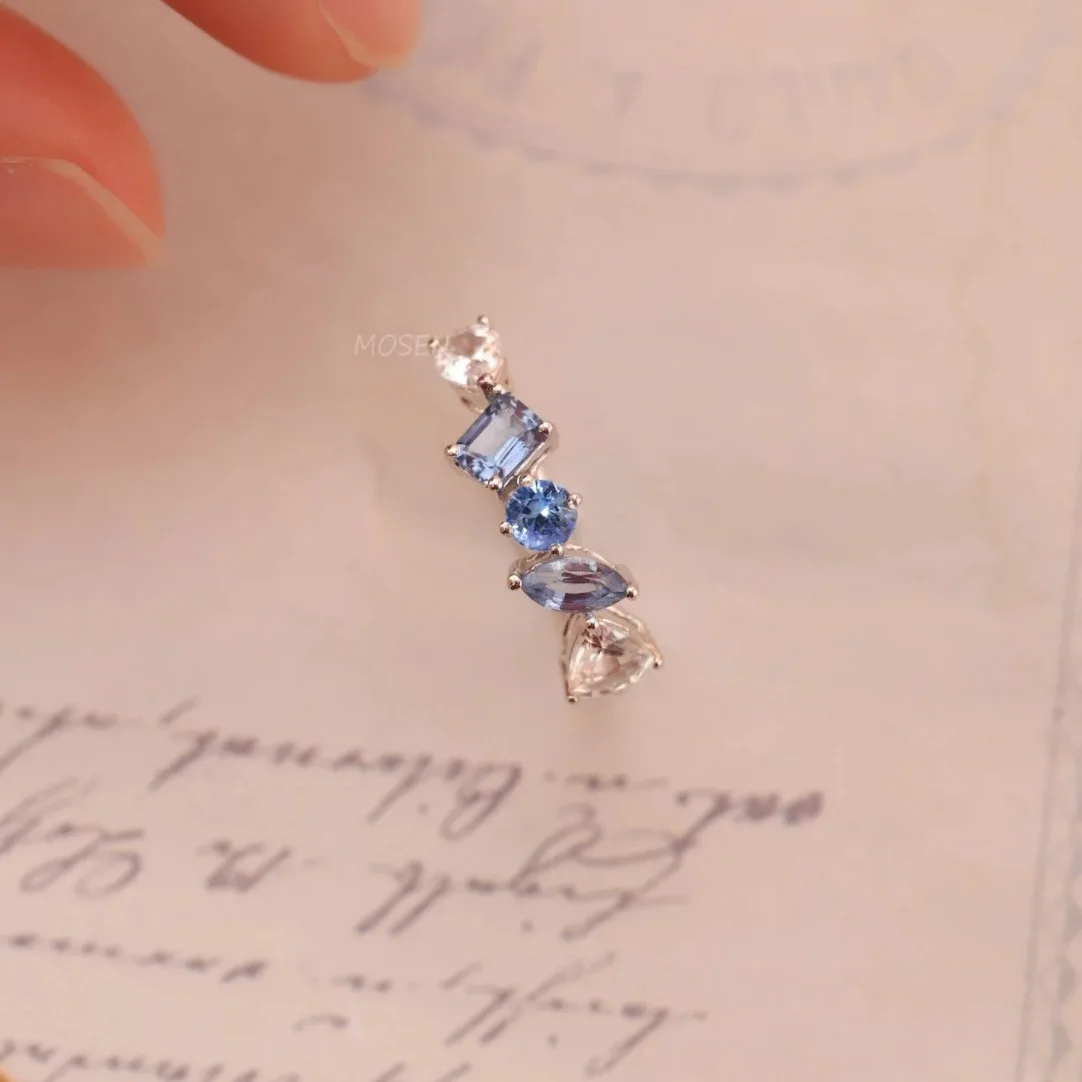 New Ins Gold-plated Copper Blue Zircon Ring For Women Vintage Heart Of The Ocean Geometric Rings Fashion Aesthetic Jewelry