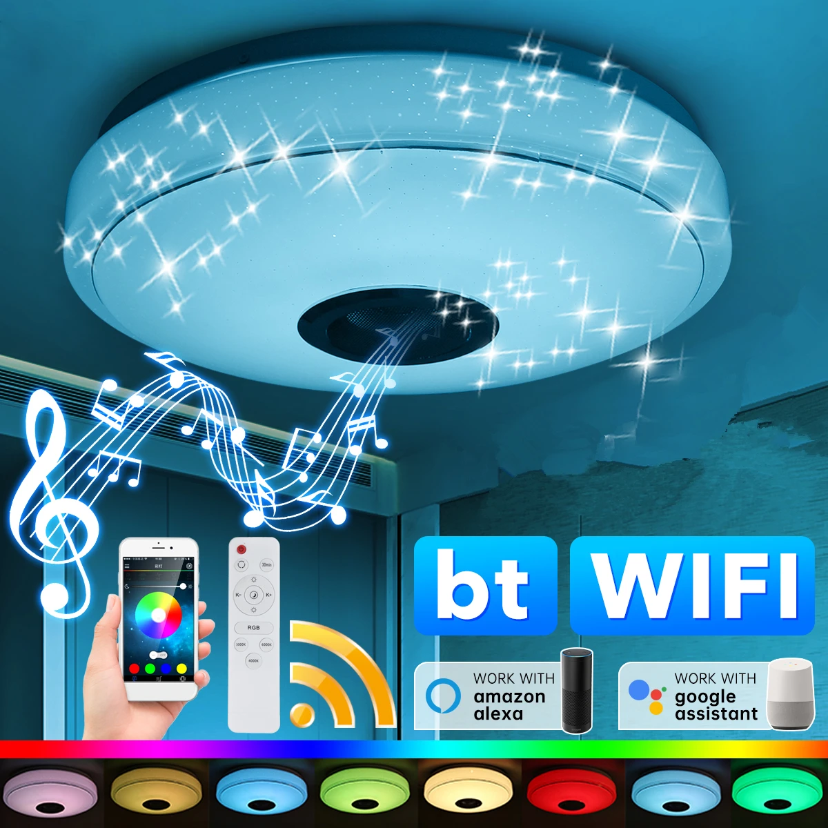 Modern RGB LED Ceiling Lights Home Lighting WiFi APP bluetooth Music Light Bedroom Lamp Smart Ceiling Lamp+Remote Control