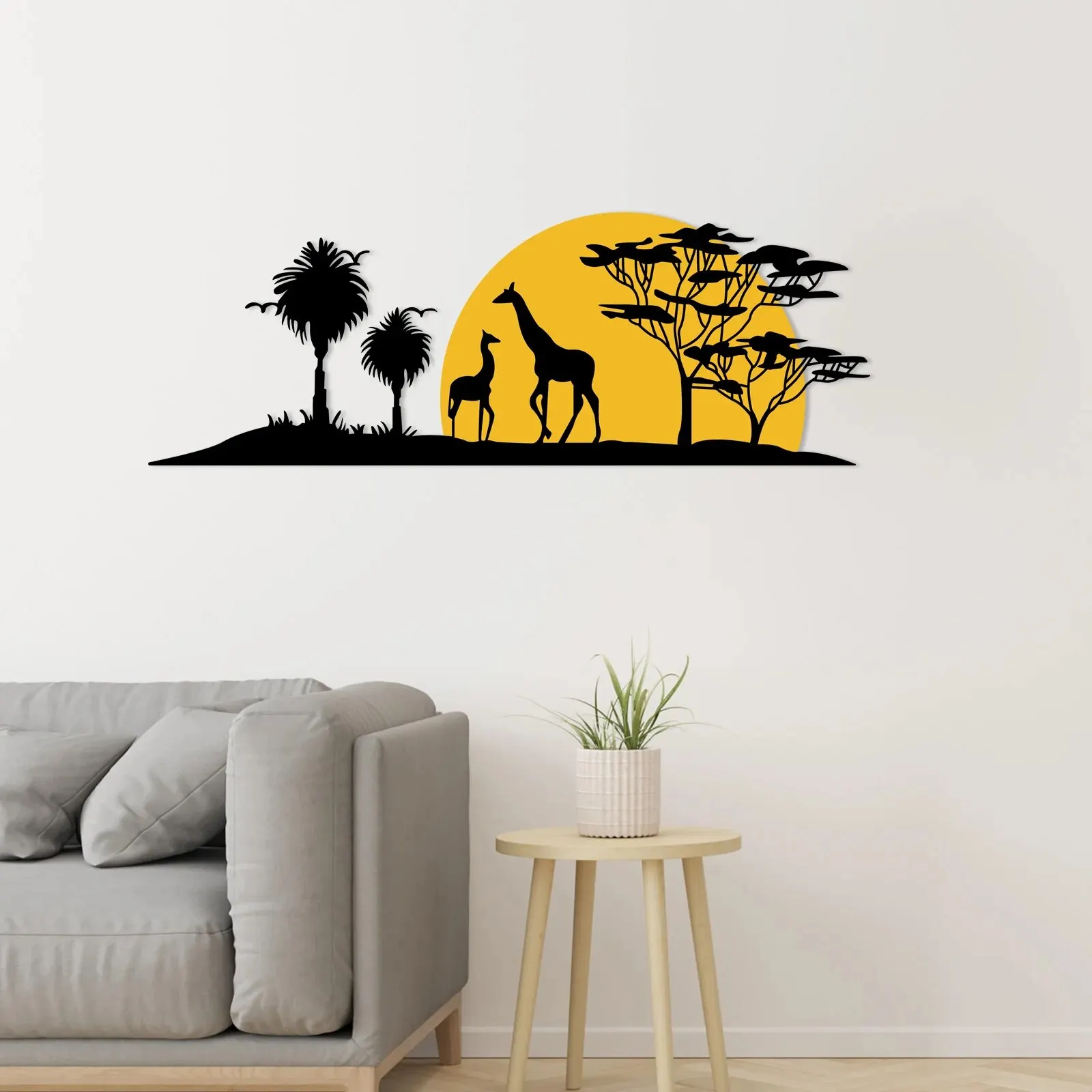 Giraffe Sunset and Tree Metal Silhouette Mural Decoration,3D Metal Wall Decoration,Wall Art Sculpture Indoor Outdoor Decorations