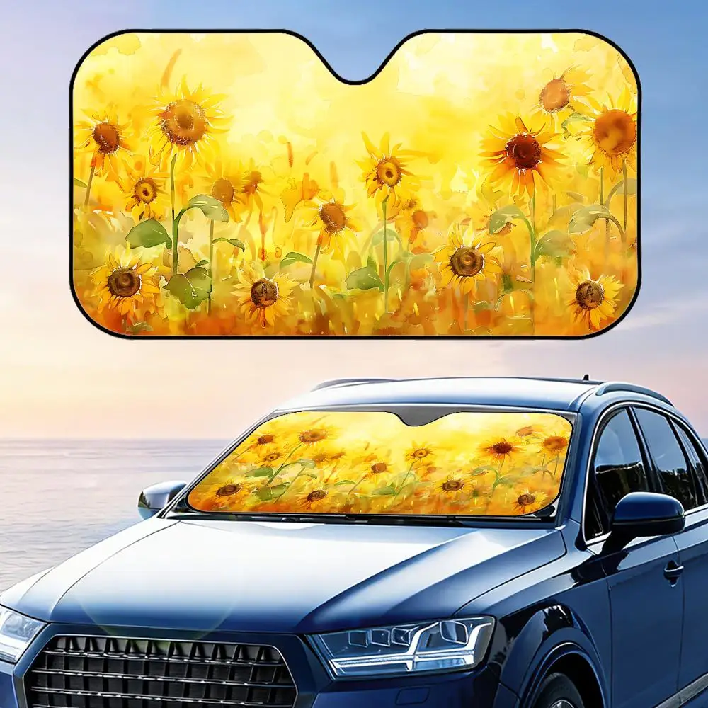 

Sunflower Painting Sun Visor Reusable Aluminum Foil Car Sunshade UV Protection Heat Insulation Windshield Cover