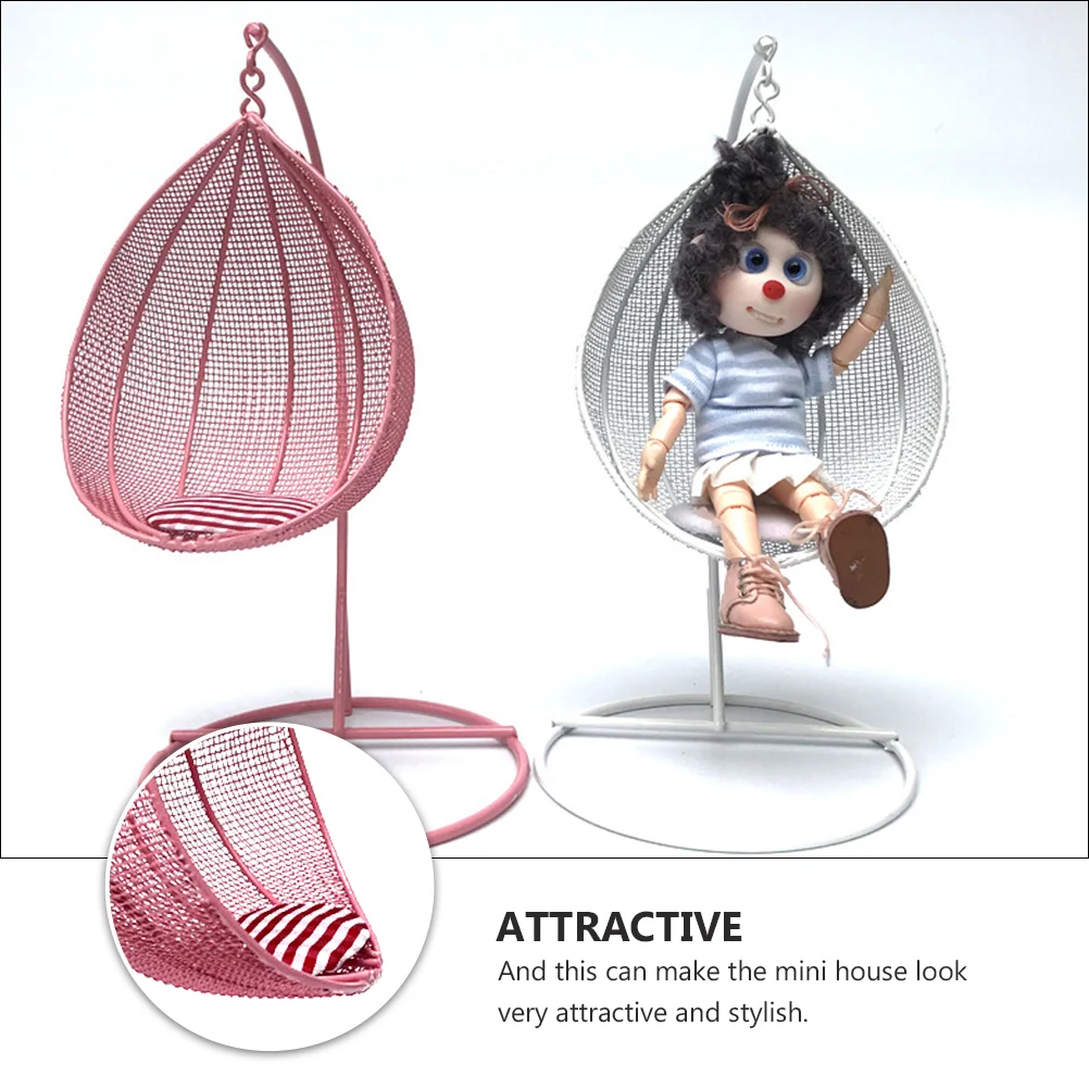 

Dollhouse Swing Children Chair Model Balcony Toys Mini Accessory Home Decor Iron Office Hanging