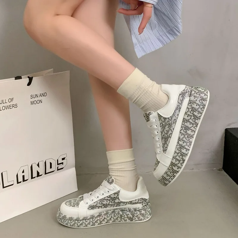 

Women's Rhinestone Platform Sneakers Multicolor Lace Up Casual Shoes Sparkly Thick Sole Sports Shoes for Women All Seasons