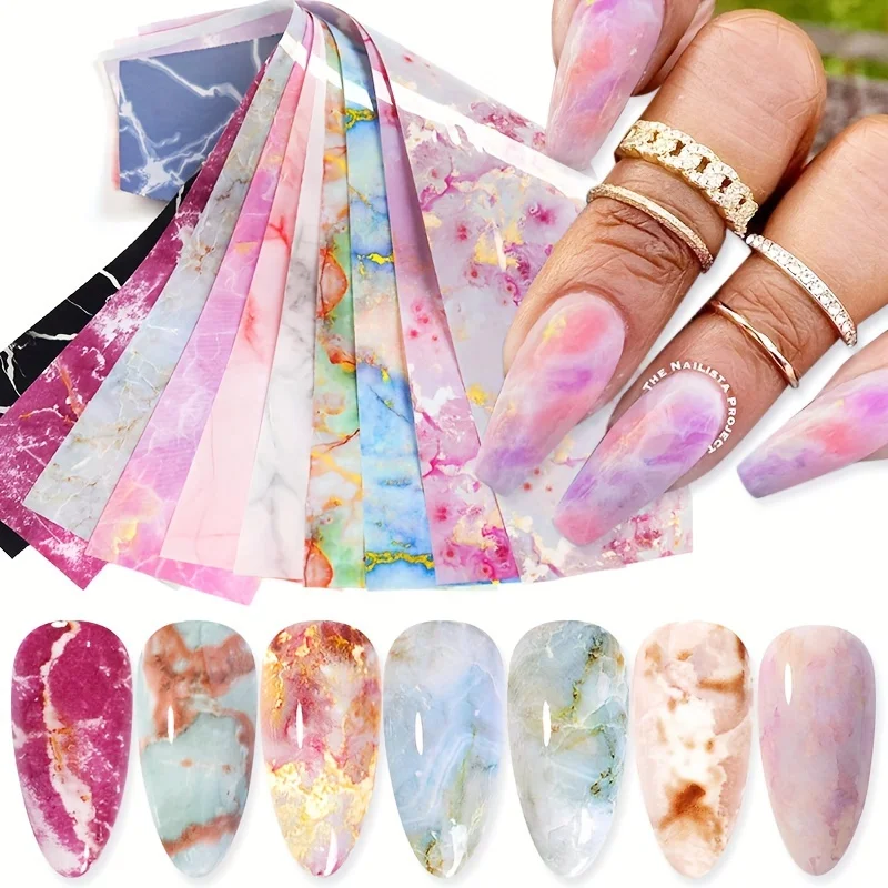 10-piece-nail-foil-starry-sky-transfer-sticker-set-marble-pattern-colorful-transfer-stickers-nail-foil-stickers-suitable-for-women-and-girls-diy-nail-decoration-accessories-decals
