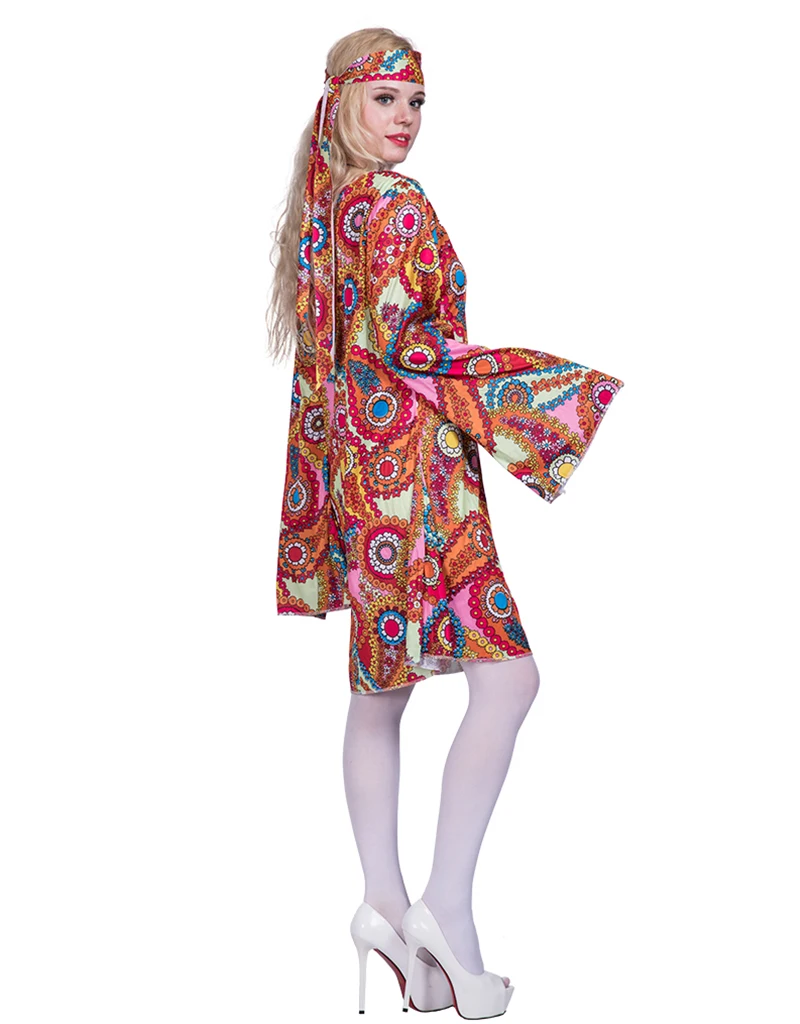 1960s Women Retro Hippie Cosplay Dresses Women Halloween Boho Costume Carnival Easter Purim Fancy Dress