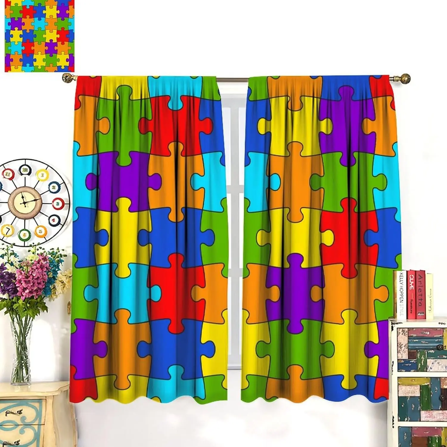 

Кухонные шторы-пазлы, красочные кусочки-пазлы, фрактальные детские игрушки для хобби, игрушки для отдыха, мультяшное изображение, набор оконных штор