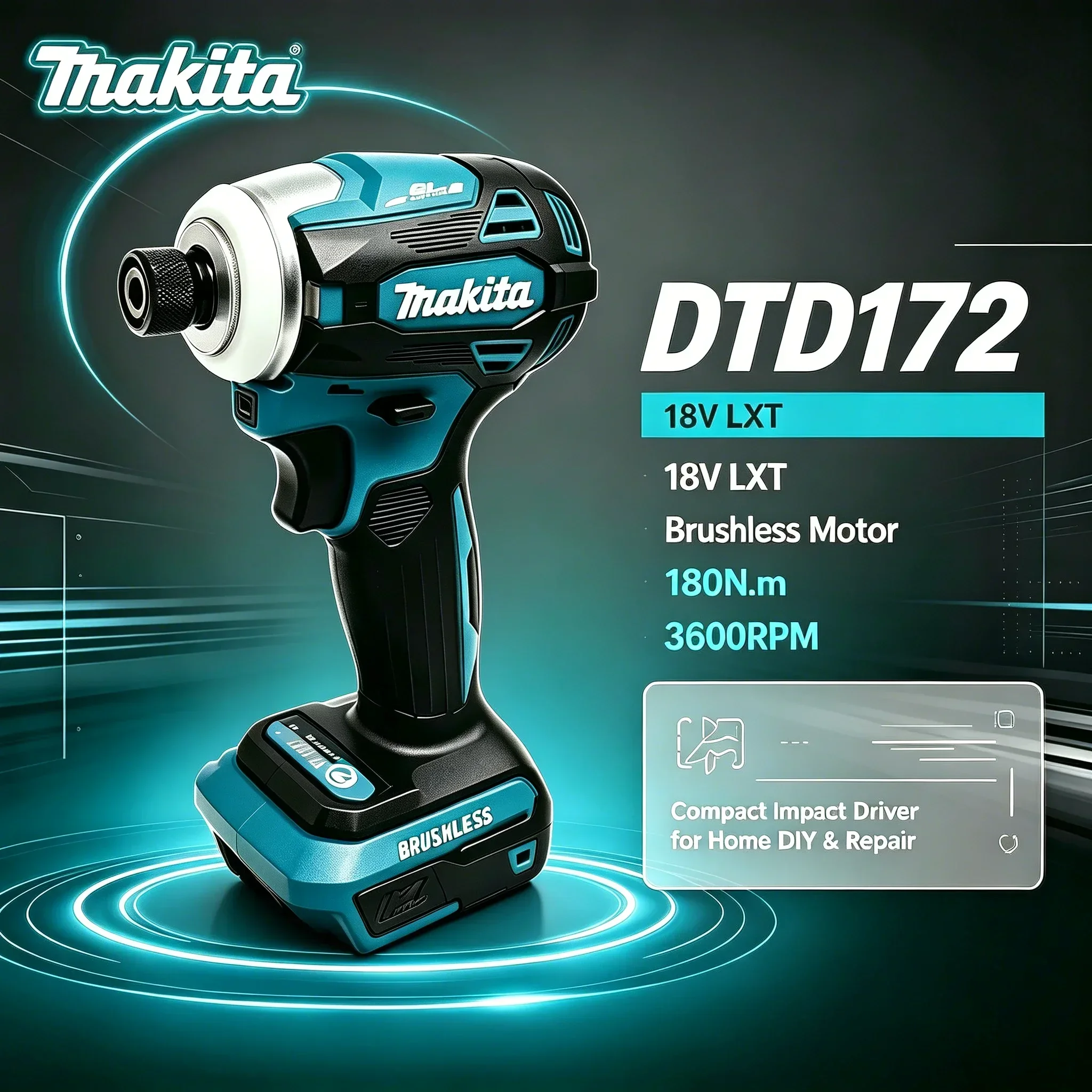 Makita DTD172 18V LXT 180Nm Brushless Cordless Impact Driver Compact Unit For Home Renovation General Bolt Fastening DIY