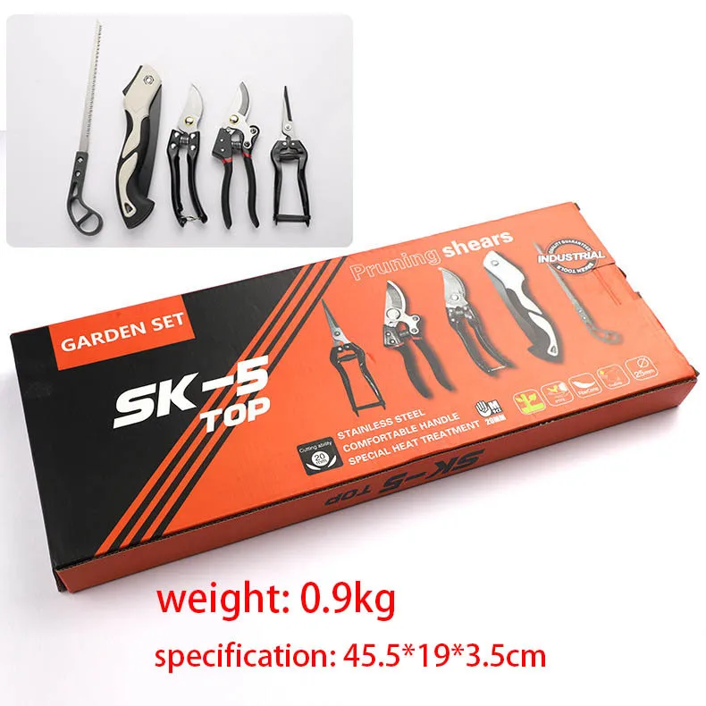 5-Piece Gardening Tool Kit Folding Hand Saw Bypass Pruner Garden Scissors Alloy Steel Cutting Tools for Branches Bonsai Yard Kit