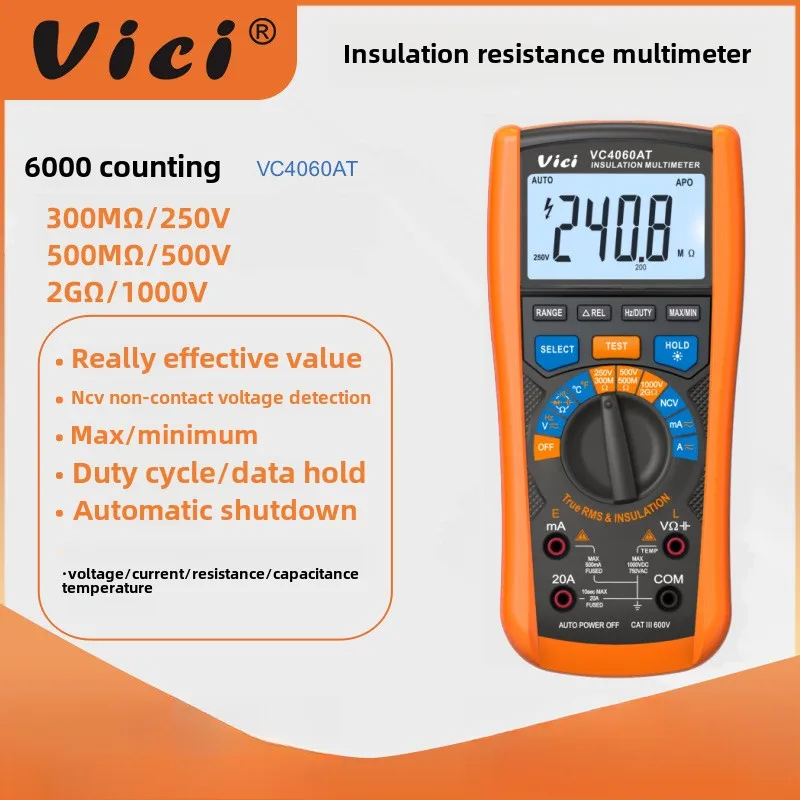 

New Energy Insulation Resistance Meter High Precision Megohmmeter Multimeter Two-in-one Shaking Meter VC4060AT