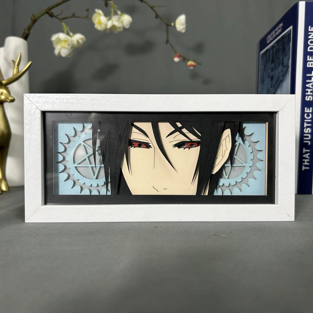 Anime Figures Light Box Black Butler Eye Face Lamp For Bedroom Decoration 3d Paper Cut Diy Table Desk Lamp Manga Decor For Room