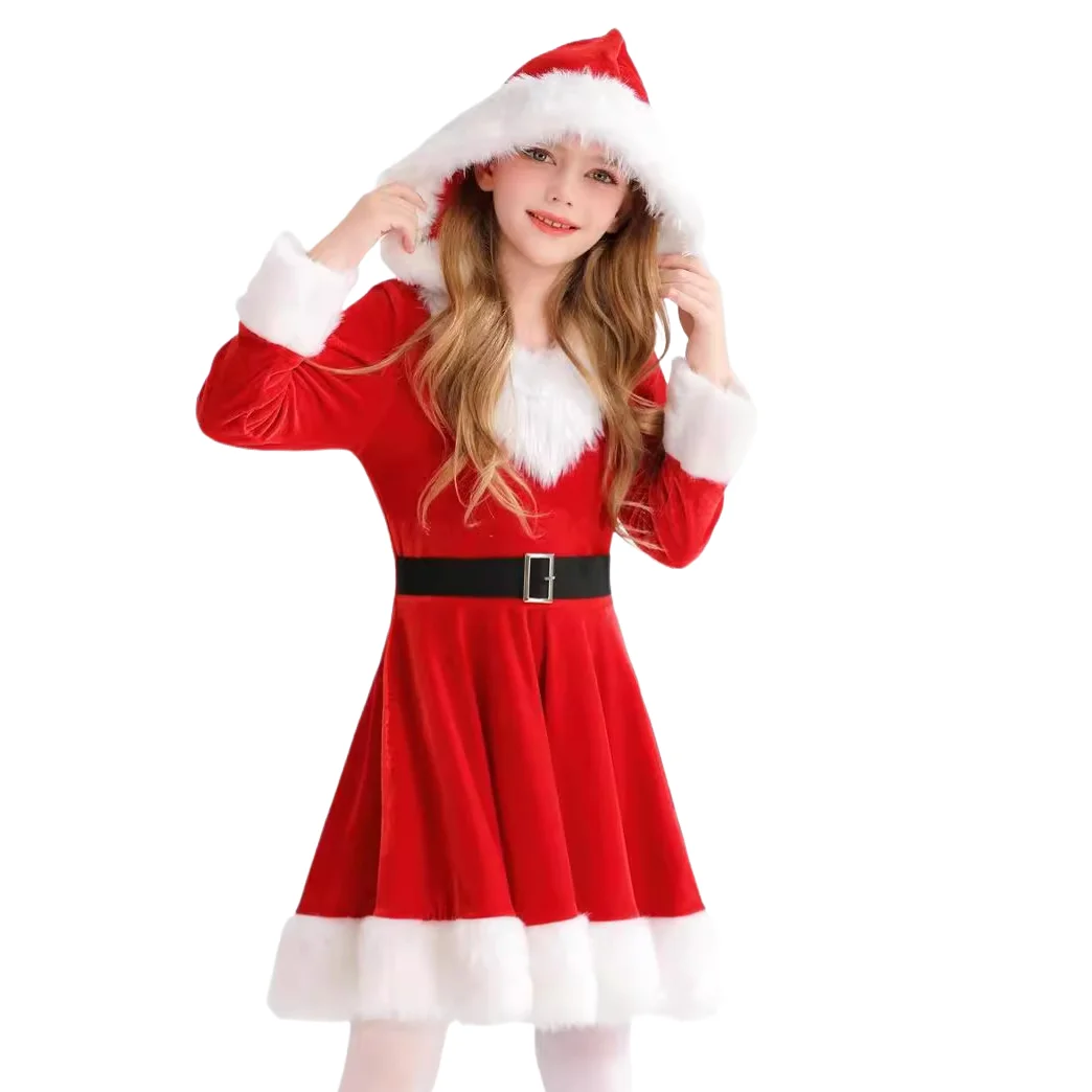 

MINISO Christmas Kids Santa Dress Children Cosplay Red Santa Claus Long Sleeve Princess Dress Party Clothes Fancy Dress