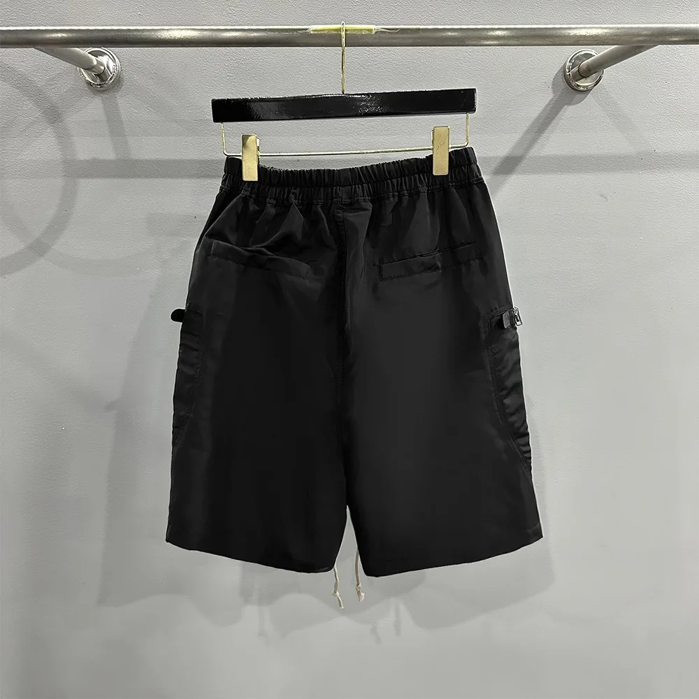 High Street Dark Black Shorts Men's New Dark Style Multi Zipper Workwear Cargo Five Point Casual Streetwear Pants