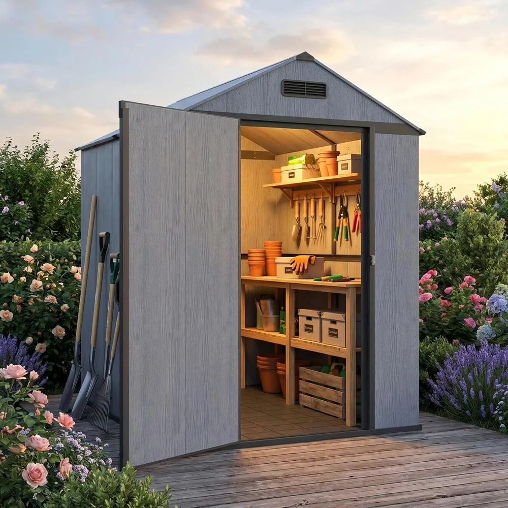 

4x6 FT Weather Resistant Resin Storage Shed, Lockable Door with Floor for Outdoor Garden, Custom