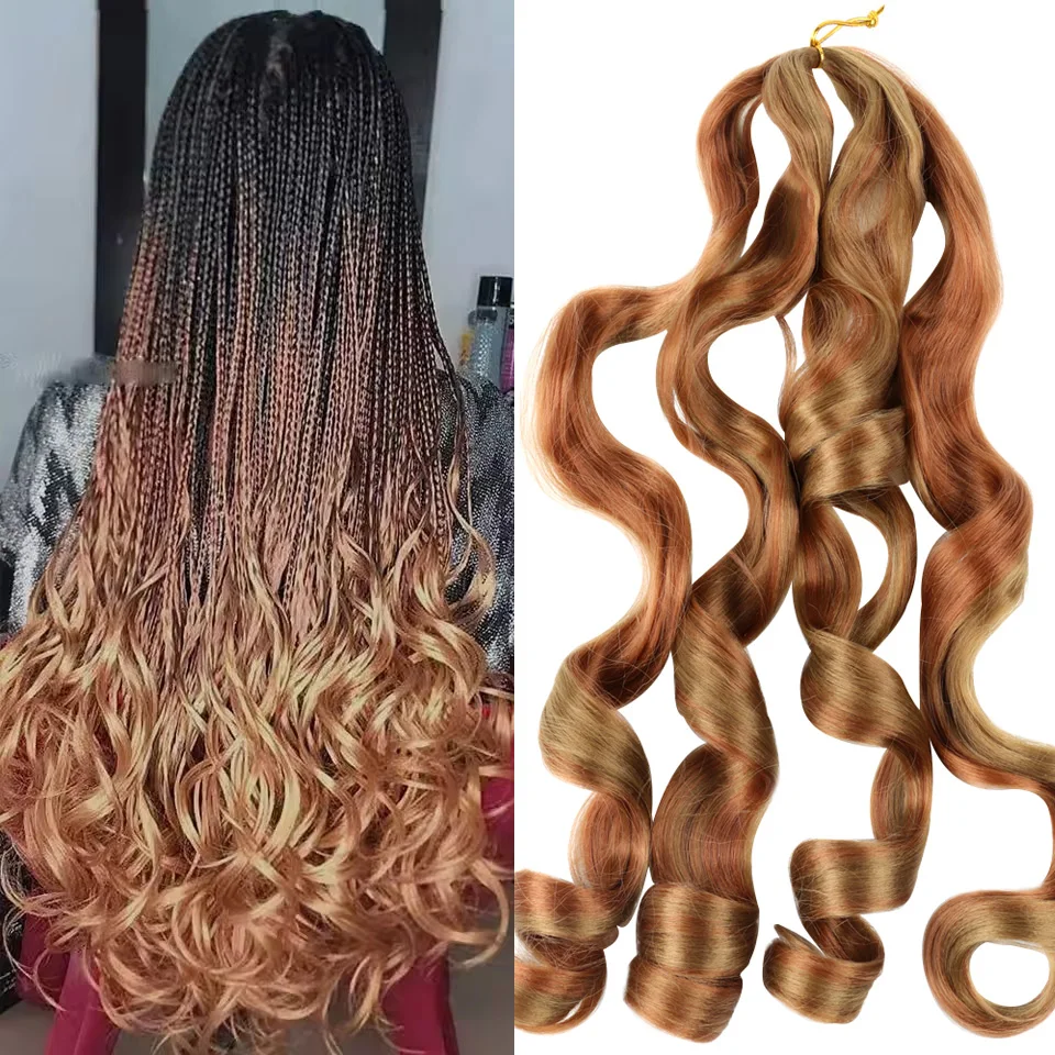 Estensioni dei capelli intrecciati con riccioli a spirale a onda sciolta Capelli sintetici Riccioli francesi Trecce Capelli pre allungati Ombre ad alta temperatura