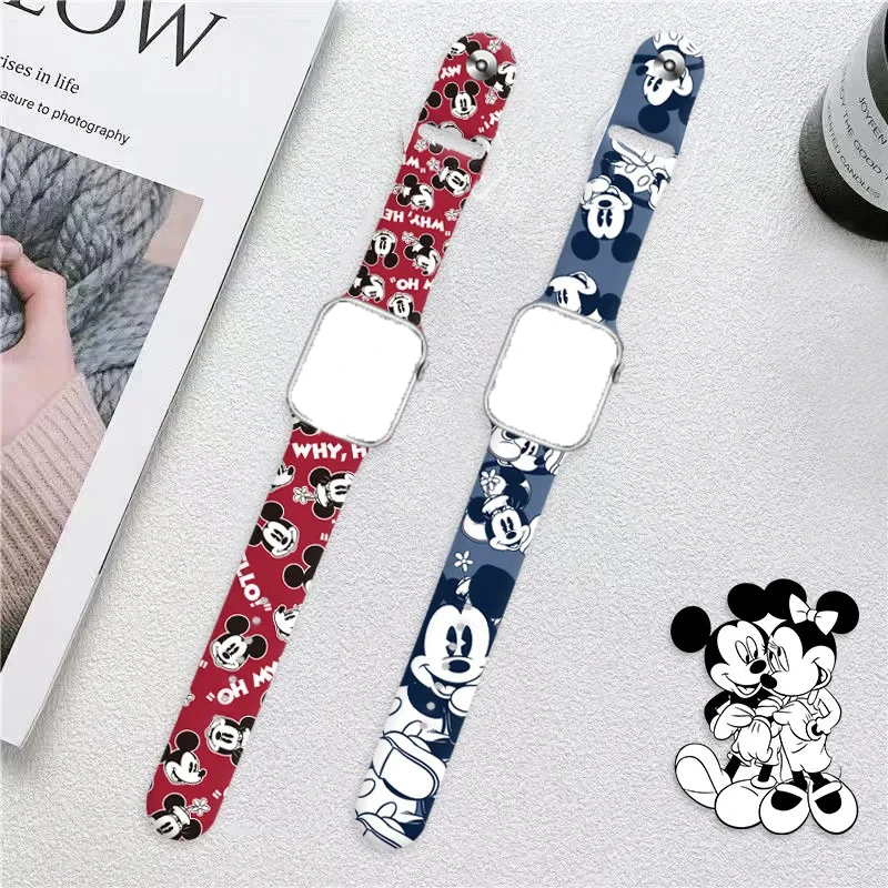 Новые стильные ремешки для часов, подходящие для ремешка для часов S8, IWatch6/5/4/3/2/SE, силиконовый ремешок для часов с принтом Микки Маус