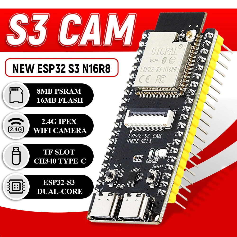 ESP32-S3 Development Board with 2.4G Wifi Module for Camera Module OV2640 8MB PSRAM 16MB FLASH ESP32-S3 N16R8 CAM Type-C